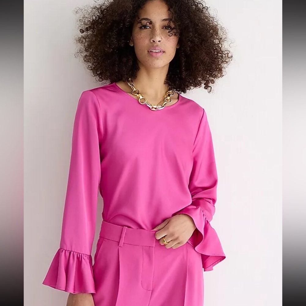 NWT J Crew BM976 Women S Tall Winter Garden Ruffle Sleeve Top Soft Azalea Pink